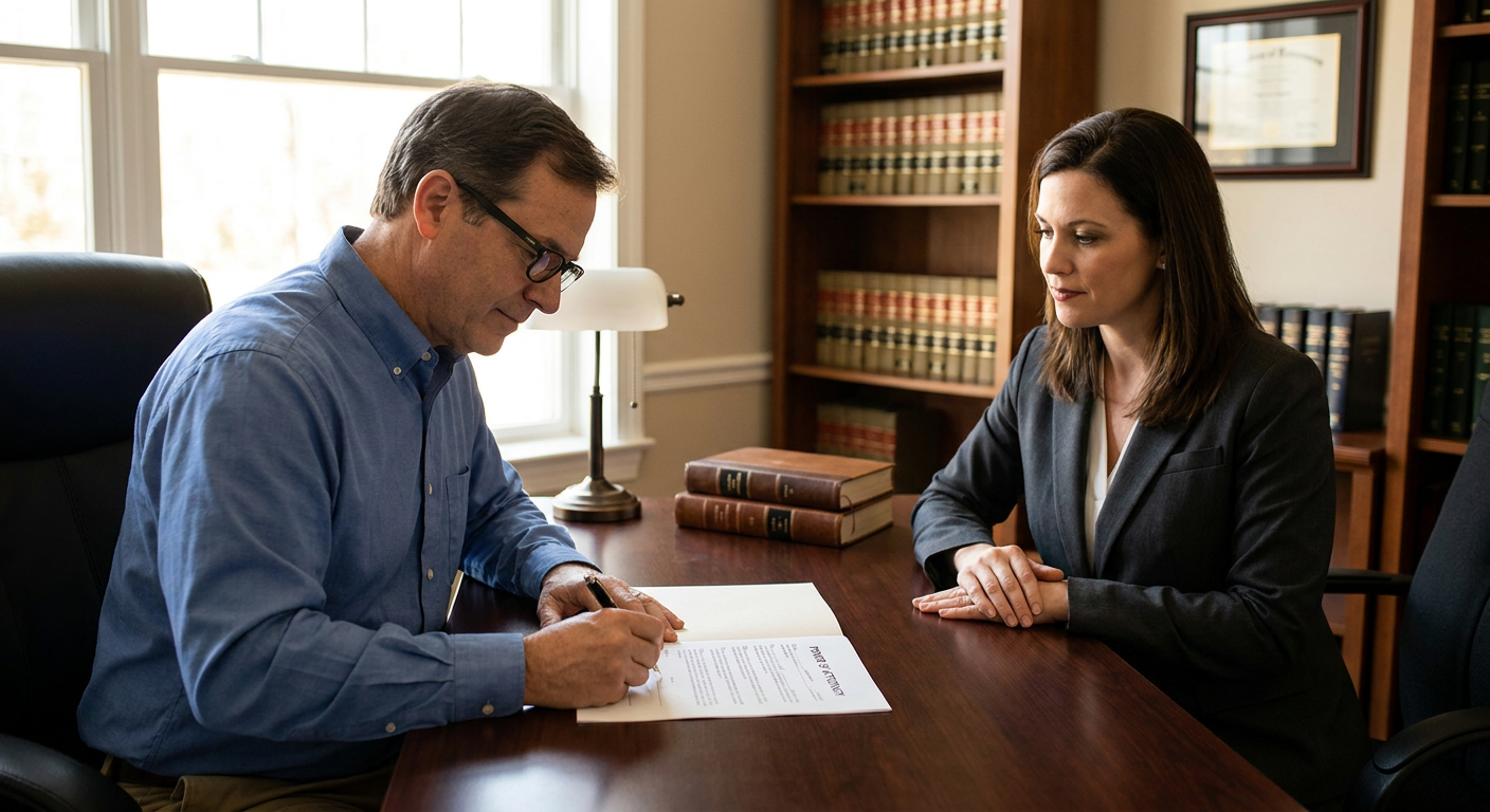 Dad signing a Power of Attorney with a lawyer